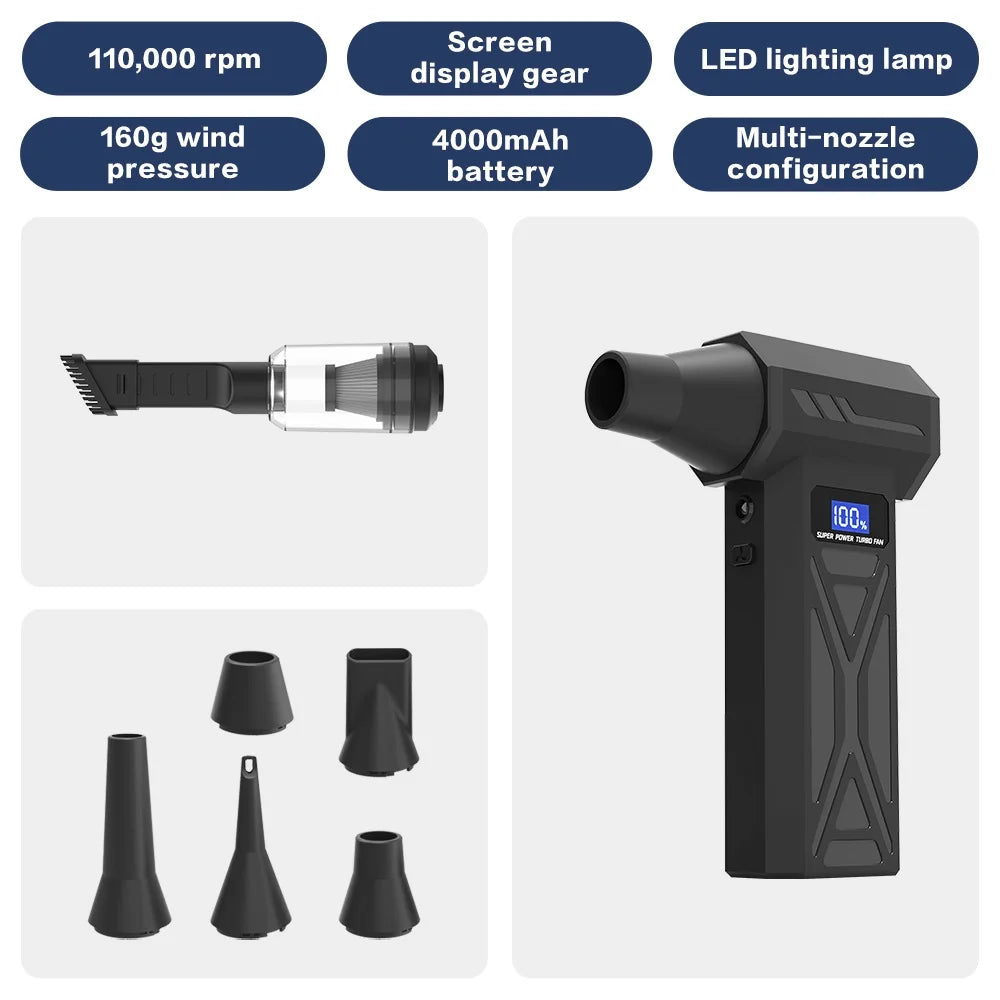 Gadgit Co™ – 110,000RPM Cordless Air Duster with LED Light (4-Speed | Battery Included)