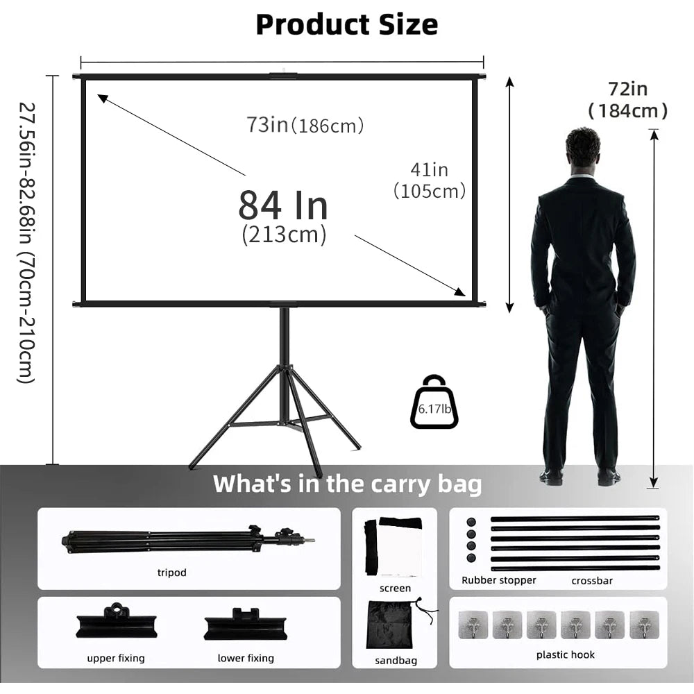Gadgit Co™ – Foldable 16:9 Projector Screen with Stand & Carry Bag