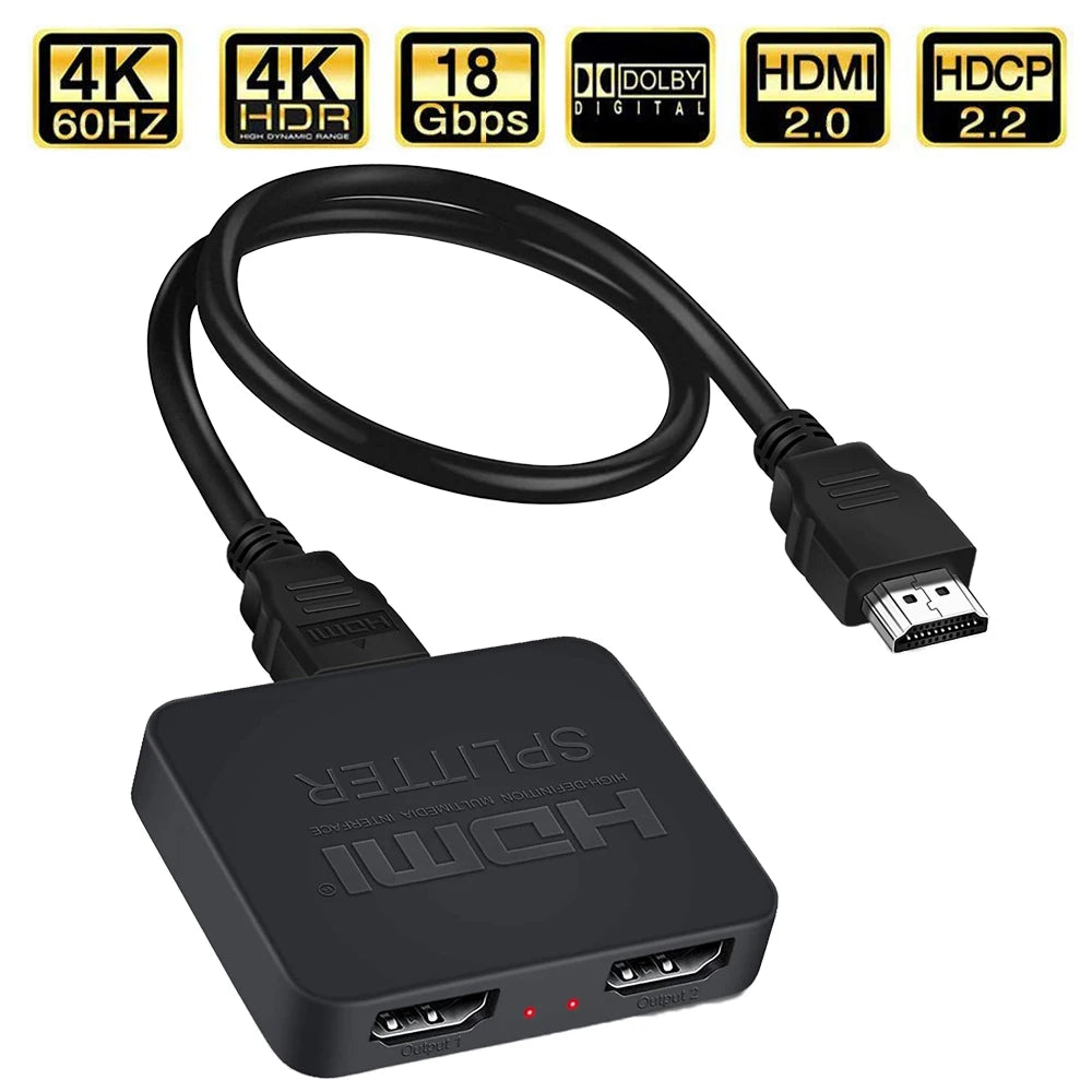SplitHub Pro™ – 4K UHD HDMI 2.0 1x2 Splitter