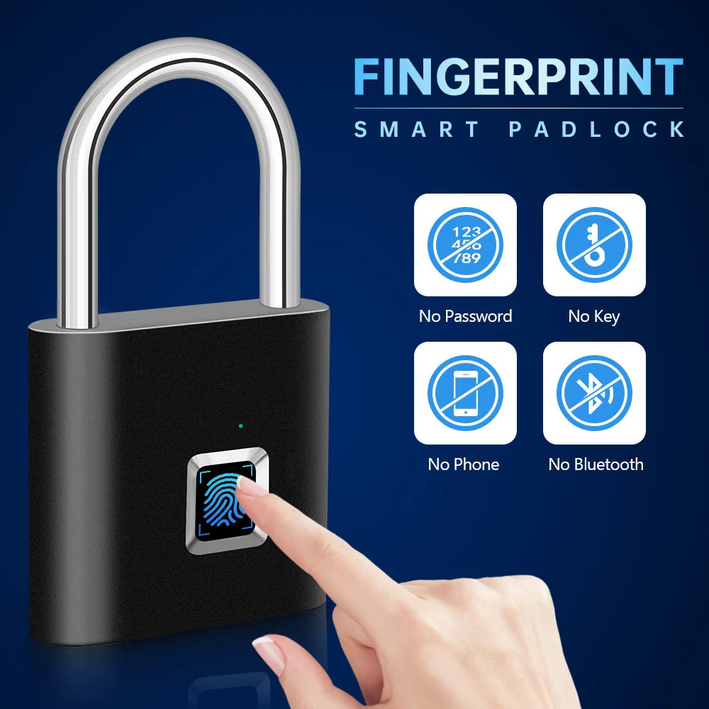Gadgit Co Smart Fingerprint Padlock | IP67 Waterproof, 0.2s Unlock, Type-C Rechargeable