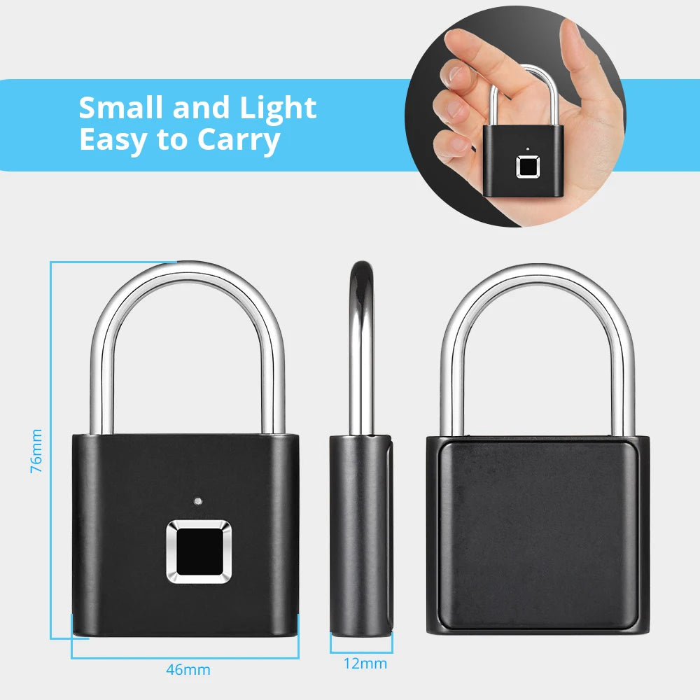 Gadgit Co Smart Fingerprint Padlock | IP67 Waterproof, 0.2s Unlock, Type-C Rechargeable