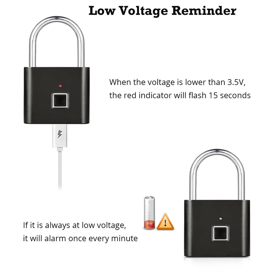 Gadgit Co Smart Fingerprint Padlock | IP67 Waterproof, 0.2s Unlock, Type-C Rechargeable