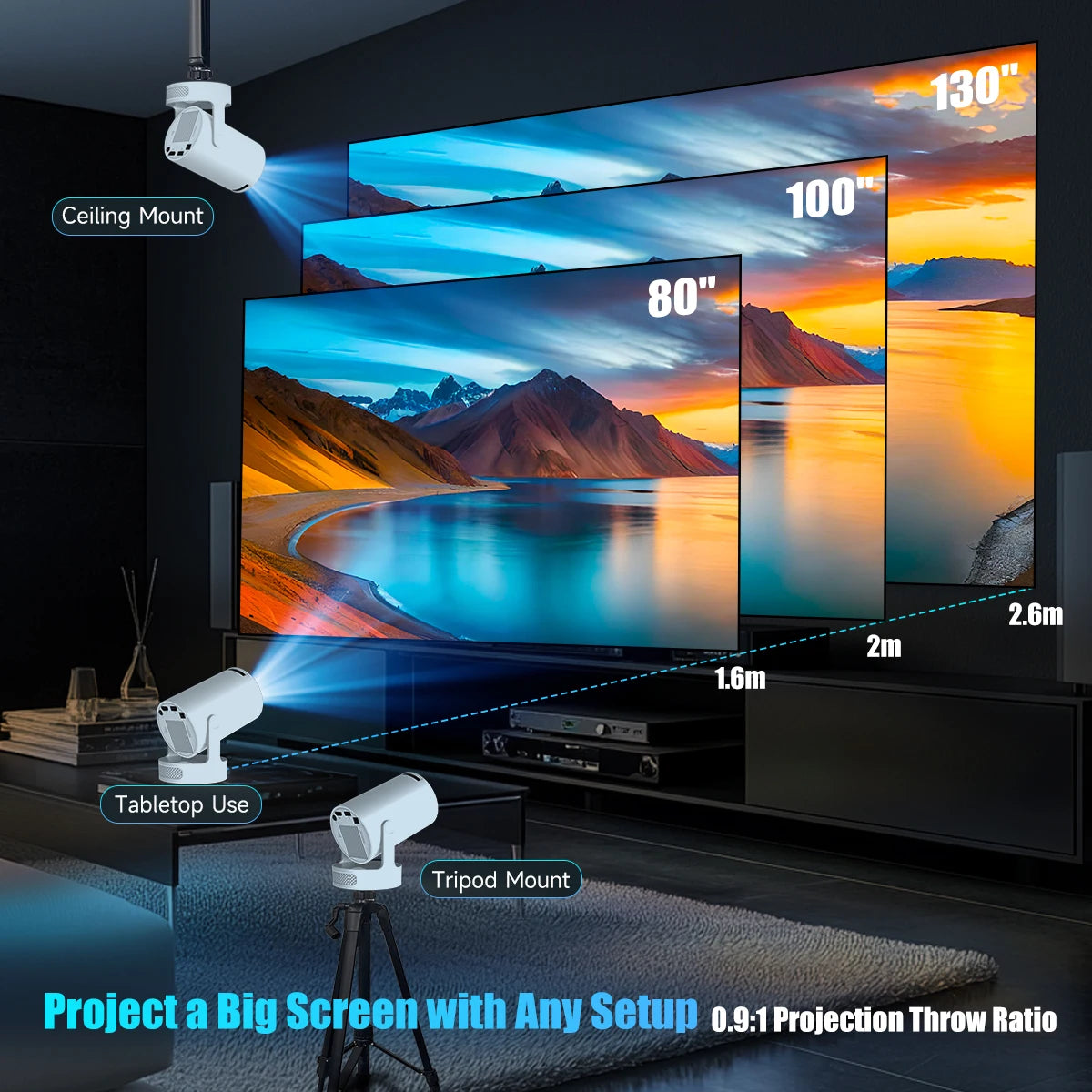 Gadgit Co™ – Smart Mini Portable Projector (Android 14 | WiFi | 180° Rotation)