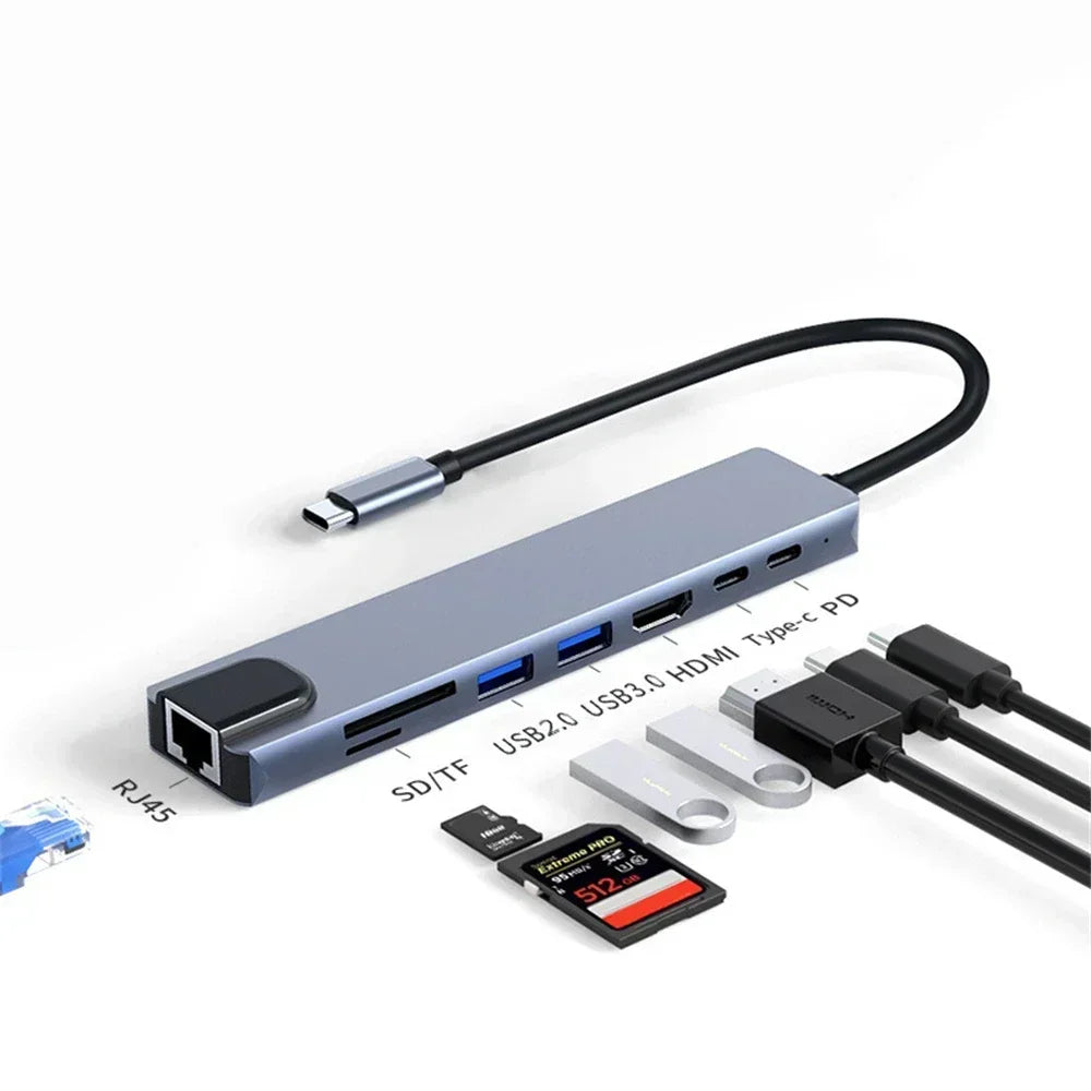 Gadgit Co™ – 8-in-1 USB-C Multiport Hub | 4K HDMI, RJ45, PD, SD/TF