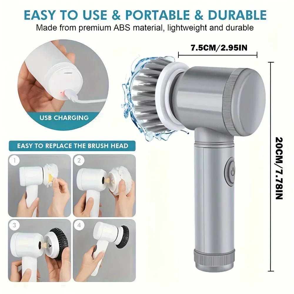 Gadgit Co Cordless Electric Spin Scrubber | 450 RPM, 5 Brush Heads, Rechargeable