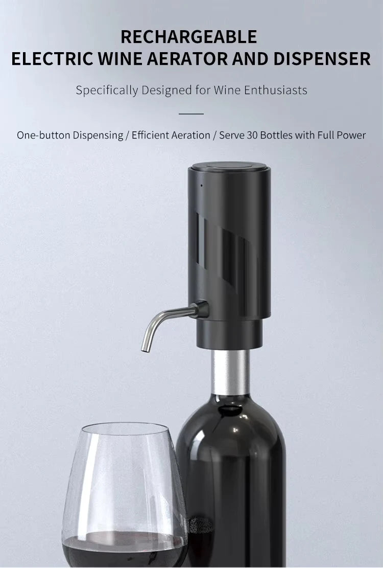 Gadgit Co Electric Wine Aerator & Dispenser | Type-C Rechargeable, Stainless Steel