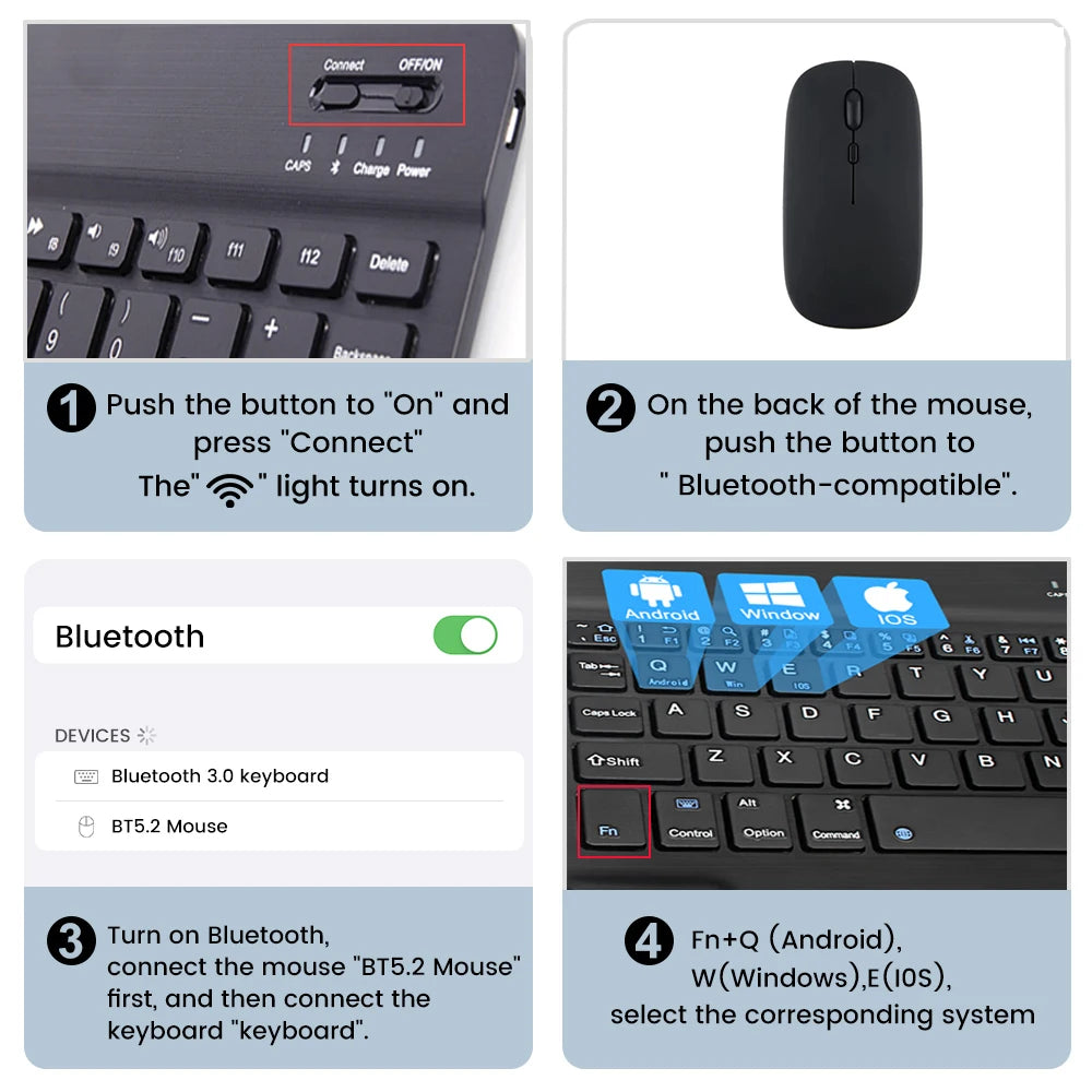 Bluetooth Wireless Keyboard Mouse For IOS Android Windows Tablet For iPad Air Mini Pro