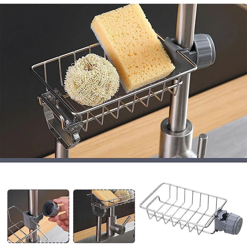 Gadgit Co Faucet Sink Caddy | Sponge, Soap & Towel Holder, No Drilling, 6 Styles