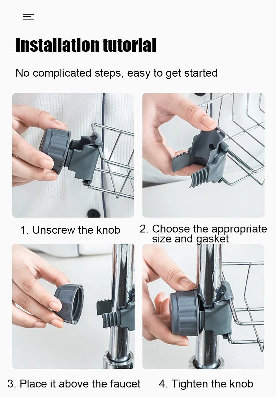 Gadgit Co Faucet Sink Caddy | Sponge, Soap & Towel Holder, No Drilling, 6 Styles