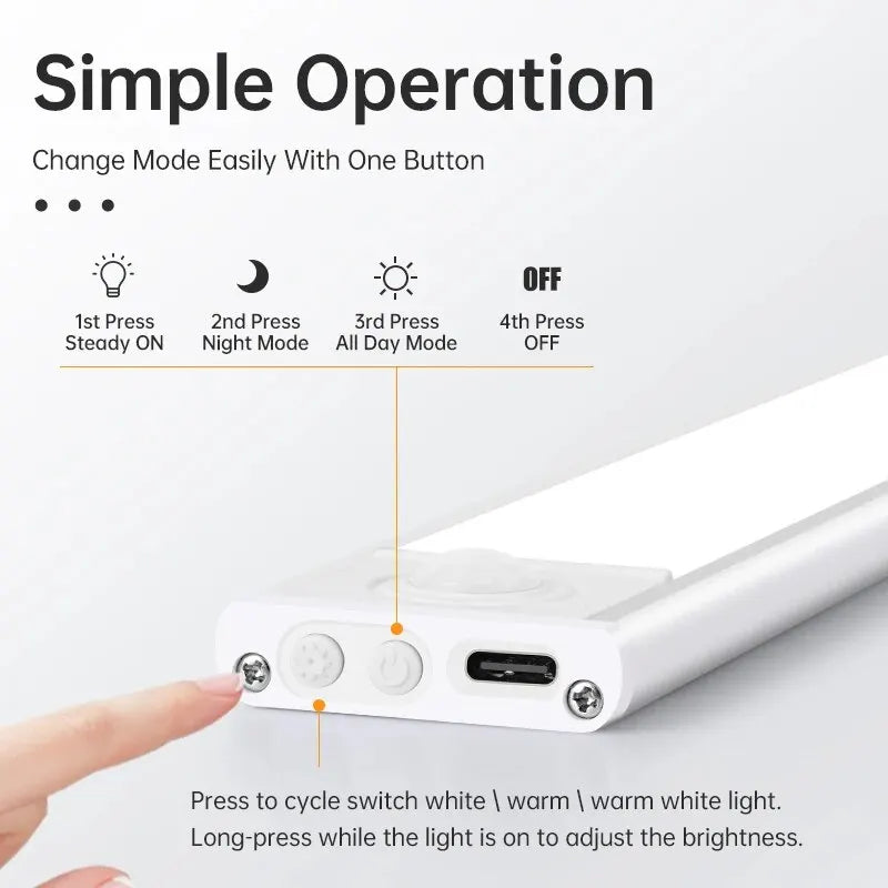 Gadgit Co LED Motion Sensor Under-Cabinet Light | 3 Colour Temps, USB, 4 Sizes