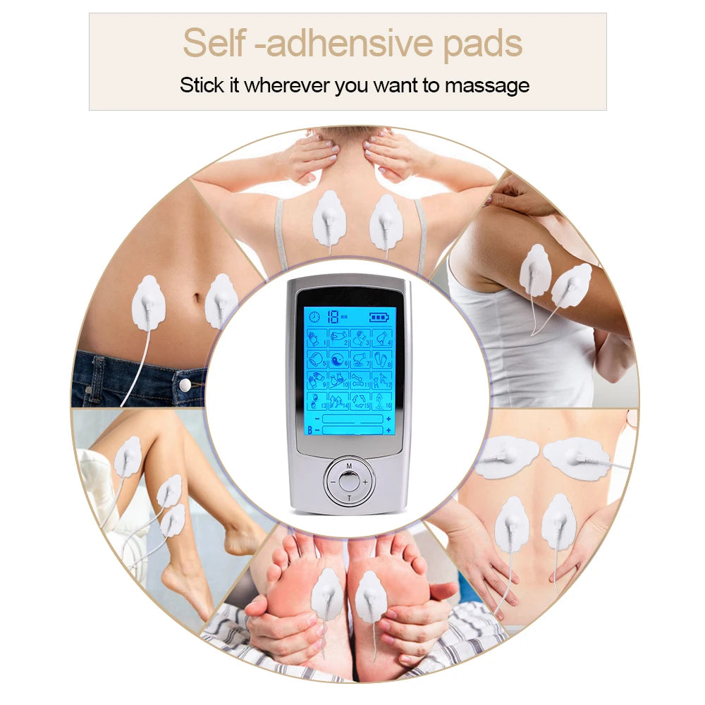 USB Charging TENS Machine EMS Muscle Stimulator Dual Channel 16 Mode Electronic Pulse Massager for Pain Relief Body Treatment