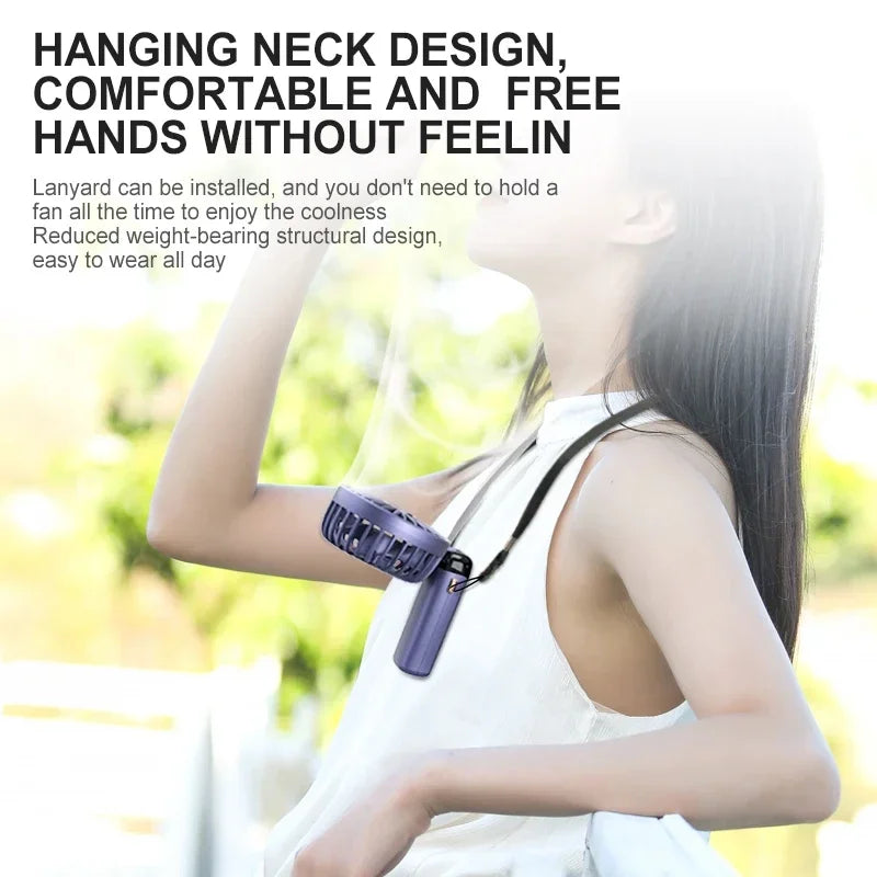 Handheld Mini Fan Foldable Portable Neck Hanging Fans 5 Speed USB Rechargeable.