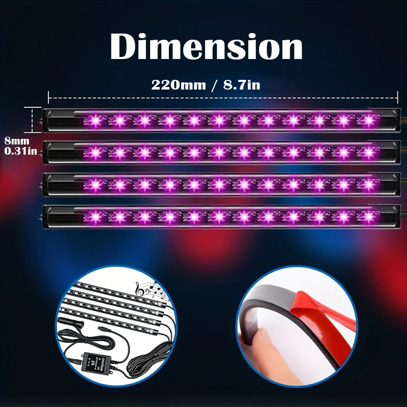 Gadgit Co RGB Car Interior LED Light Strip | Bluetooth APP, Music Sync, IP65, 48 LEDs
