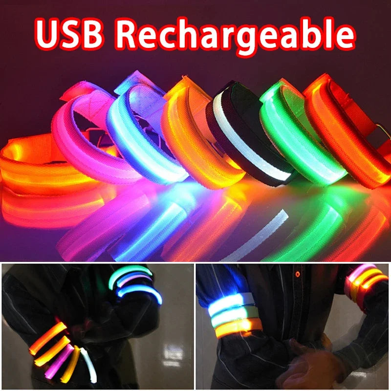 USB Rechargeable LED Night Running Armband Safety Light Belt for Outdoor Sports Cycling Bike Warning Wristband Arm Leg Light