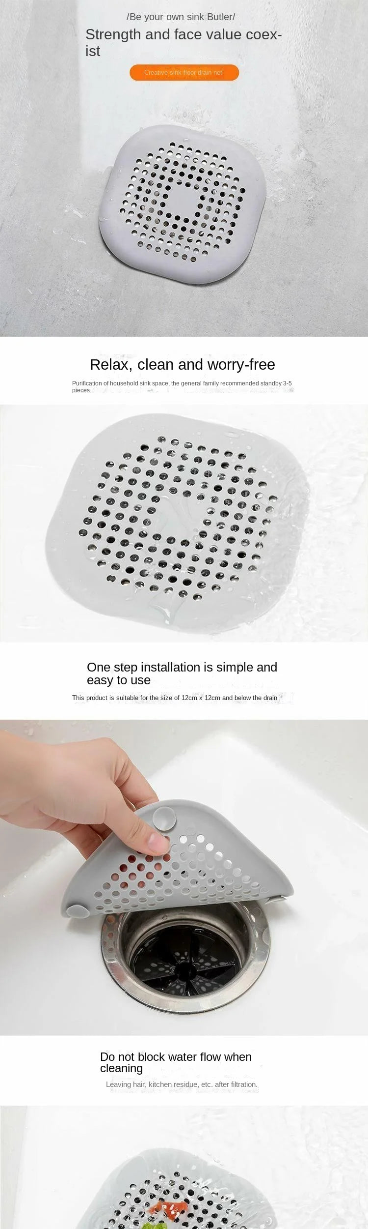 Gadgit Co™ – Silicone Drain Hair Catcher Mat (Shower, Bath & Kitchen)