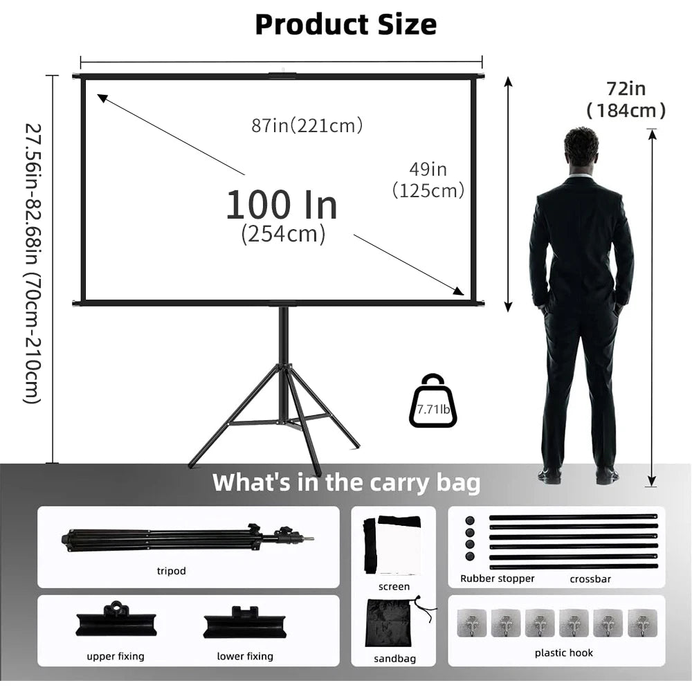 Gadgit Co™ – Foldable 16:9 Projector Screen with Stand & Carry Bag