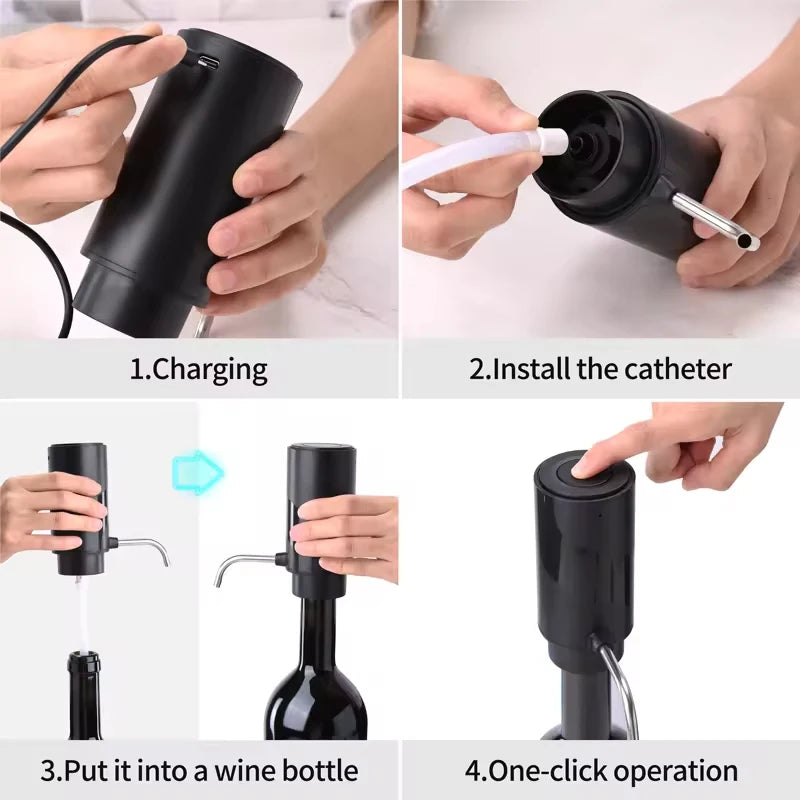 Gadgit Co Electric Wine Aerator & Dispenser | Type-C Rechargeable, Stainless Steel