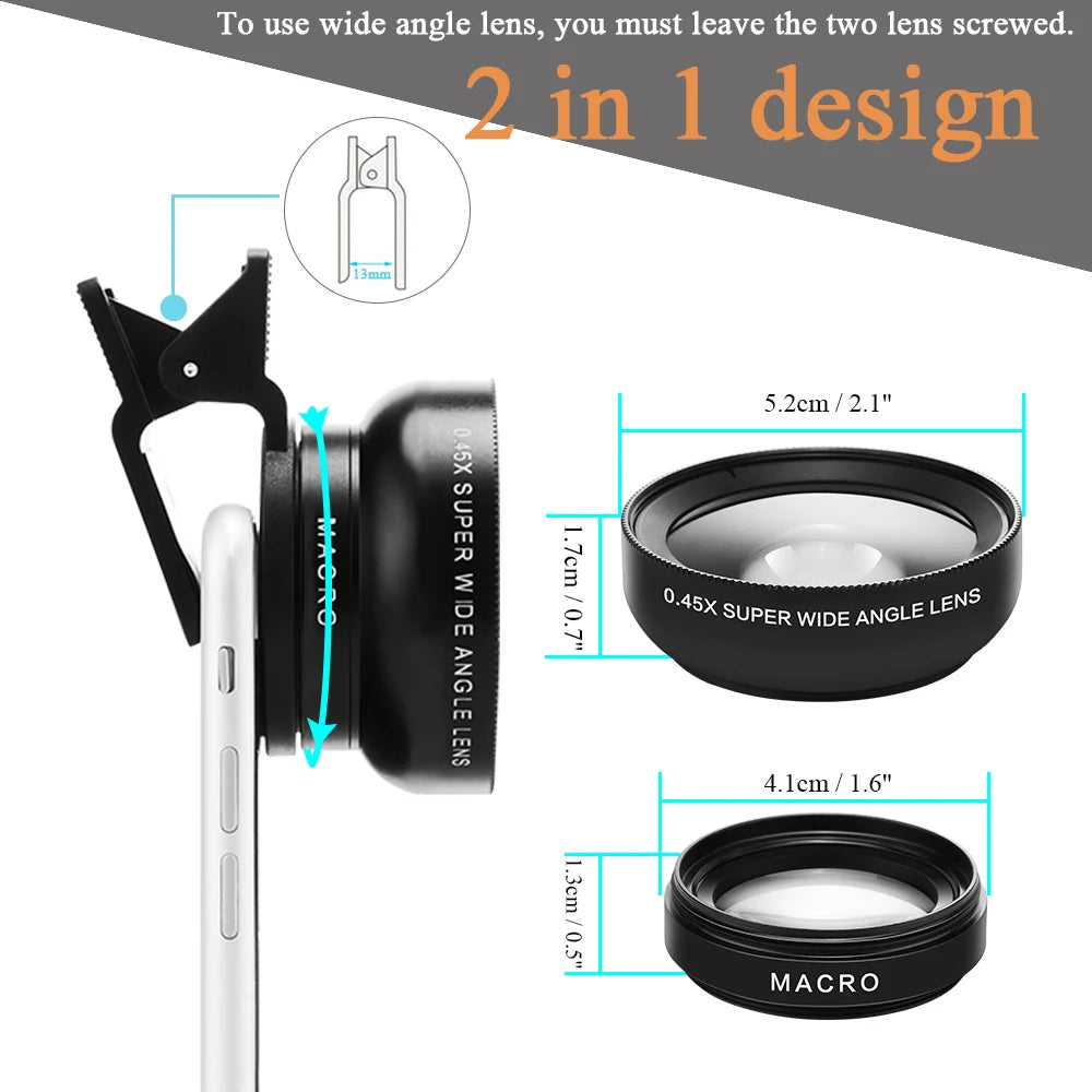 Gadgit Co™ – 2-in-1 Wide Angle & Macro Phone Lens (0.45X + 12.5X)