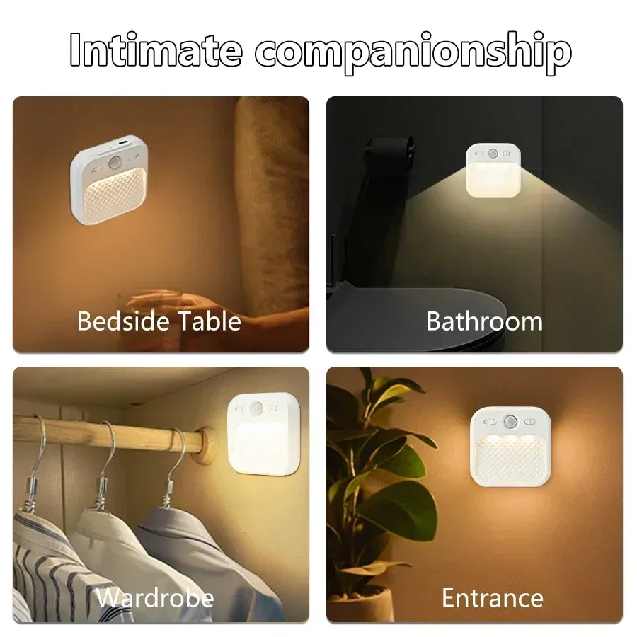 4 Pack Motion Sensor LED Night Light Rechargeable Cabinet Light For Bedroom Stairs Hallway Kitchen Closet Lights Wardrobe Lamp