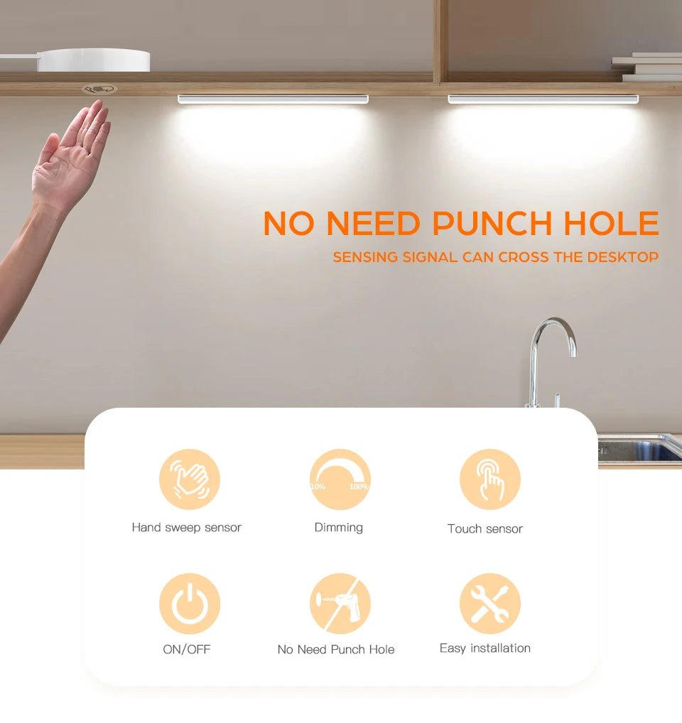 Gadgit Co Touch Sensor Dimmable LED Cabinet Bar Light | Aluminum, No-Hole, 50,000hr