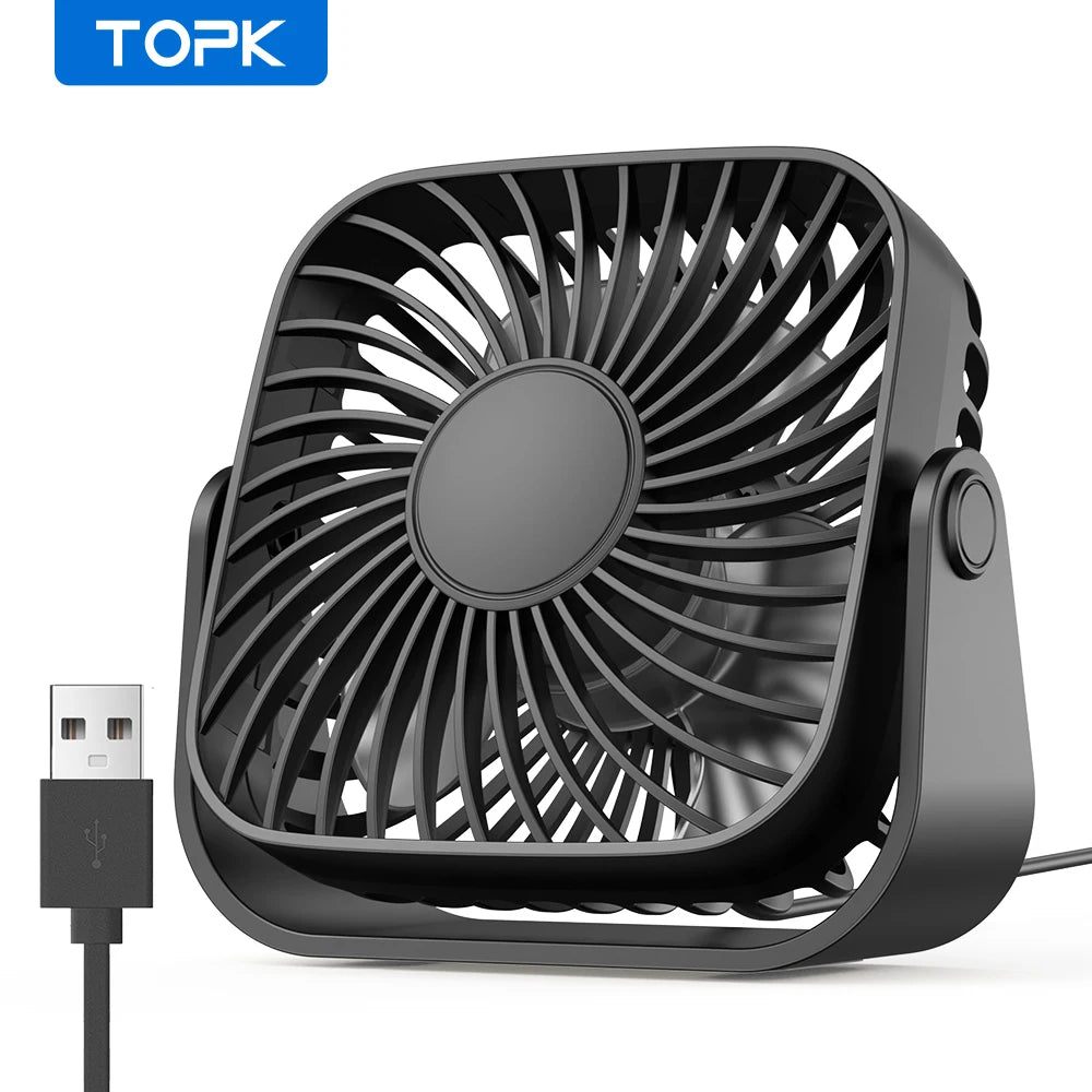 TOPK 4Inch USB Mini Portable Fan 3 Speeds Quiet Desk Table Personal Fan,360°Adjustment Standing Fans for Room Home