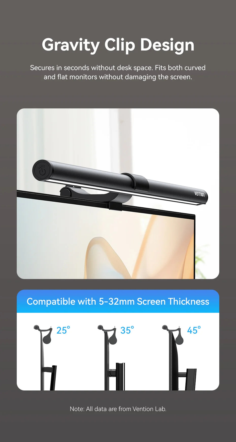 VisionGlow Pro™ LED Monitor Light Bar | Gravity Clip, 3-Colour Temp, USB-C