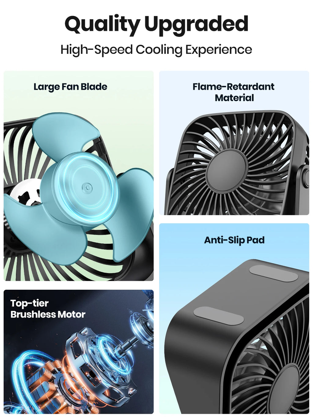 TOPK 4Inch USB Mini Portable Fan 3 Speeds Quiet Desk Table Personal Fan,360°Adjustment Standing Fans for Room Home