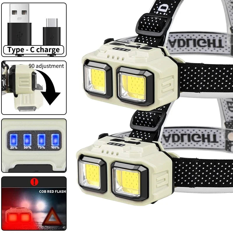 Gadgit Co COB LED Headlamp | 300 Lumens, IPX4, Type-C, White + Red Light, 2 Models