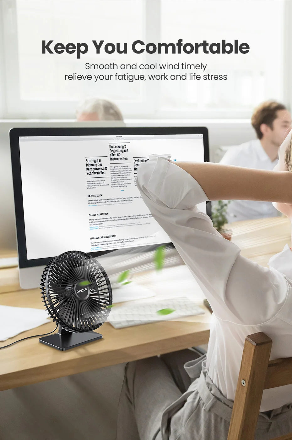 GAIATOP Desk Fan Portable USB Fan 90° Adjustable. Mute 3 Speed Adjustment
