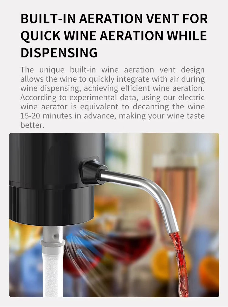 Gadgit Co Electric Wine Aerator & Dispenser | Type-C Rechargeable, Stainless Steel