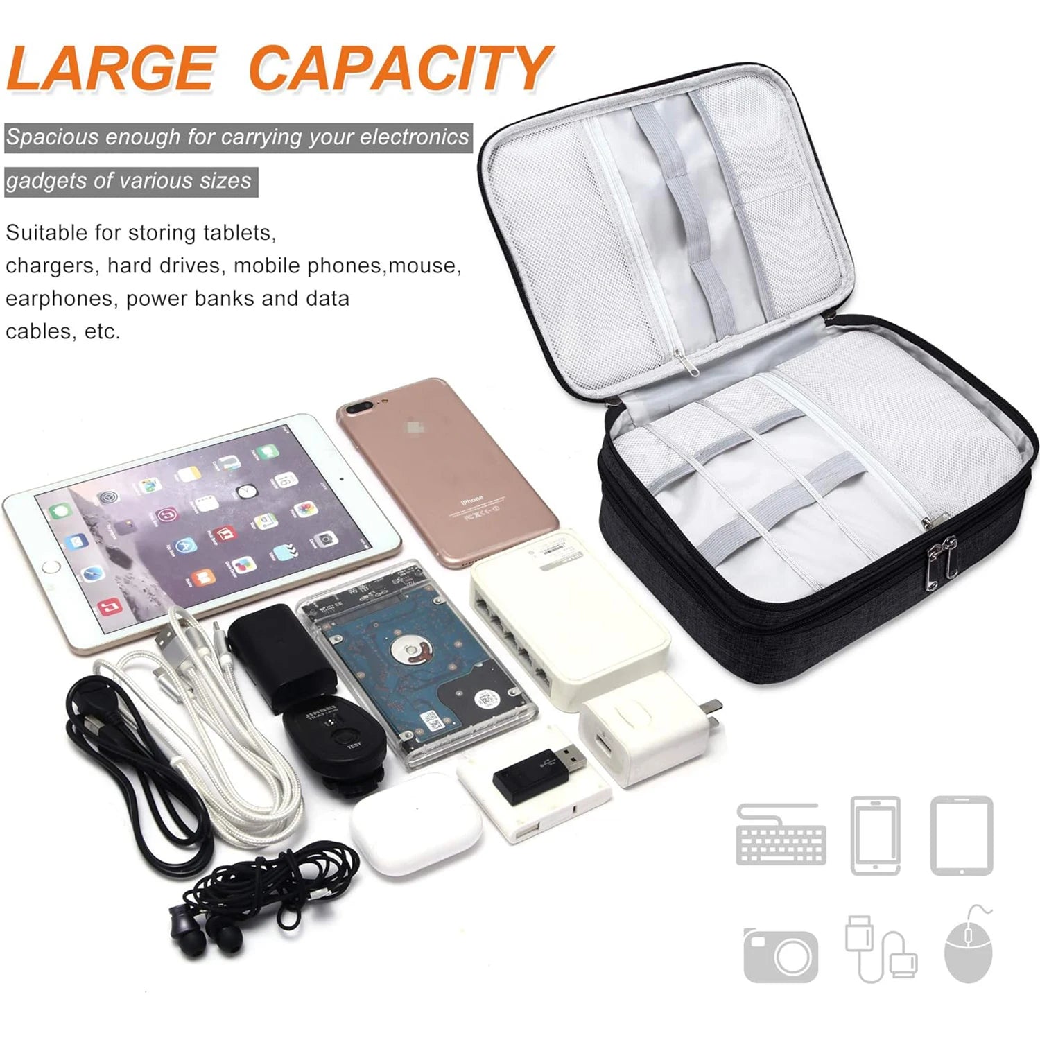 Waterproof Digital Electronic Accessories Organizer Travel  Case for cable Chargers