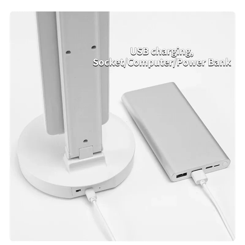 Double-Headed LED Table Lamp Dimmable Desk Lamp with Calendar Clock Foldable Eye Protection Reading Night Light