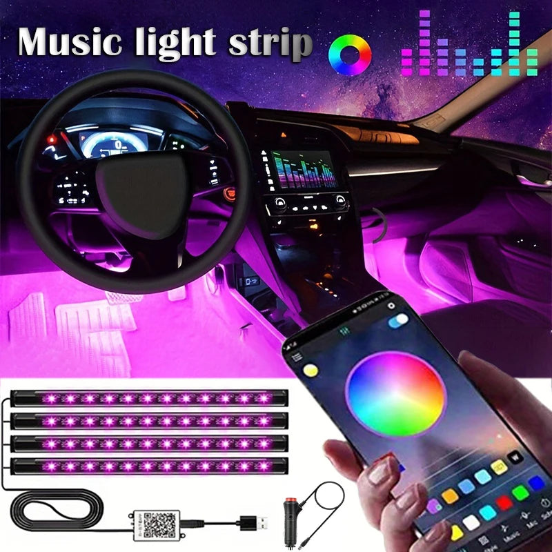 Gadgit Co RGB Car Interior LED Light Strip | Bluetooth APP, Music Sync, IP65, 48 LEDs