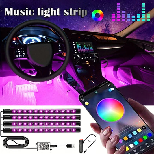 Gadgit Co RGB Car Interior LED Light Strip | Bluetooth APP, Music Sync, IP65, 48 LEDs
