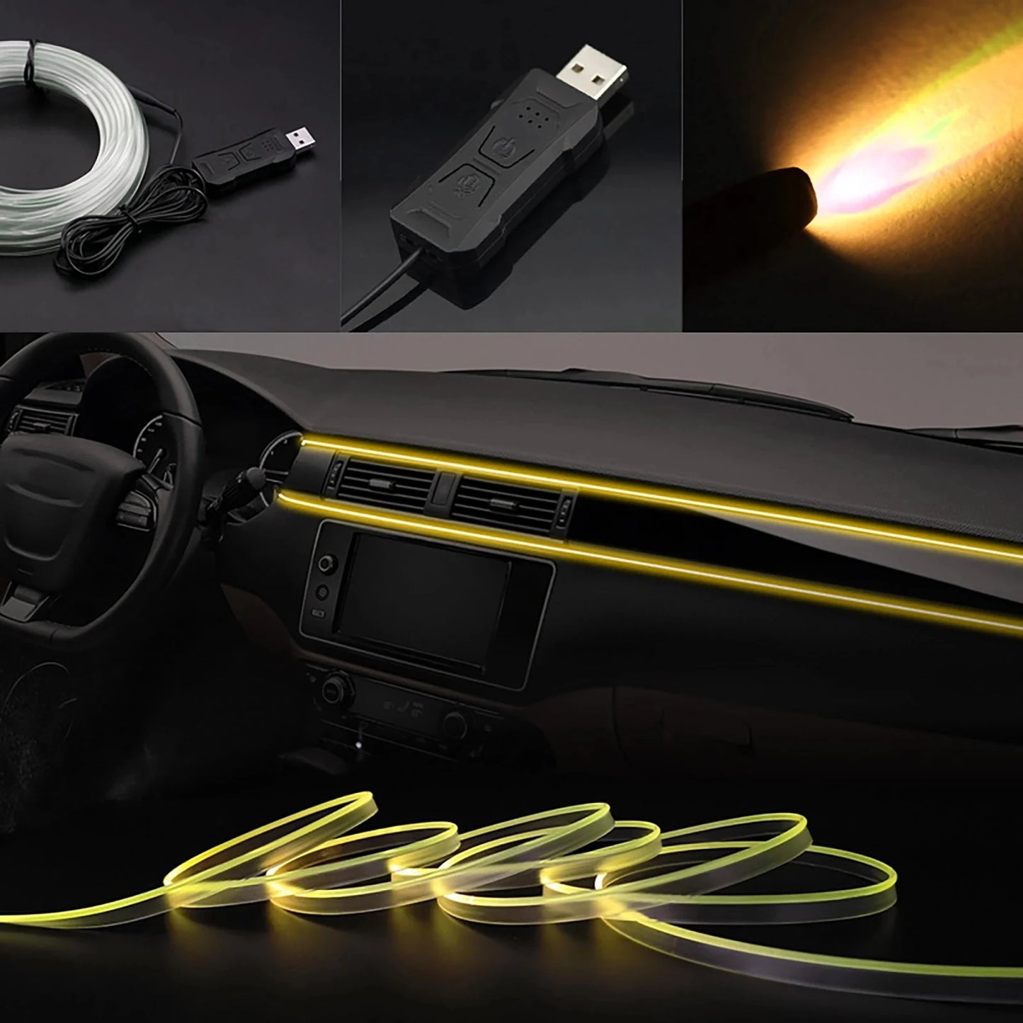 Gadgit Co RGB Car Interior Fiber Optic Ambient Light | APP Control, Music Sync, 4 Lengths