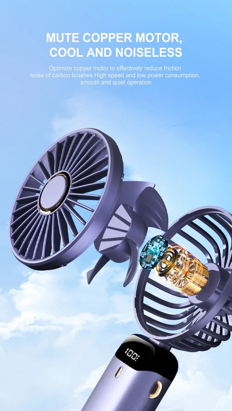Handheld Mini Fan Foldable Portable Neck Hanging Fans 5 Speed USB Rechargeable.