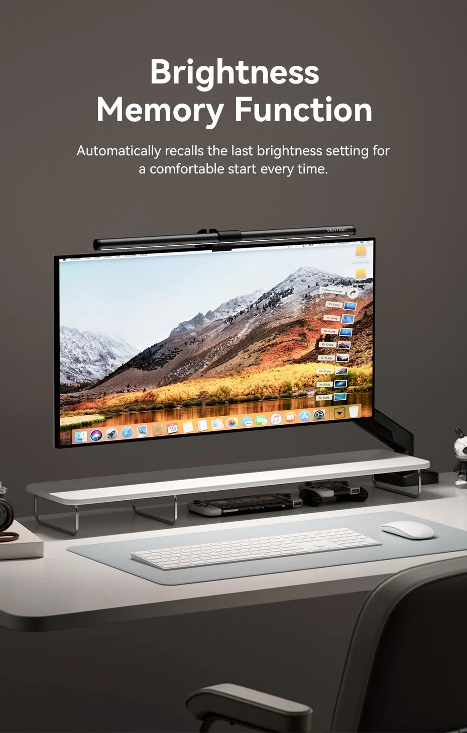 VisionGlow Pro™ LED Monitor Light Bar | Gravity Clip, 3-Colour Temp, USB-C