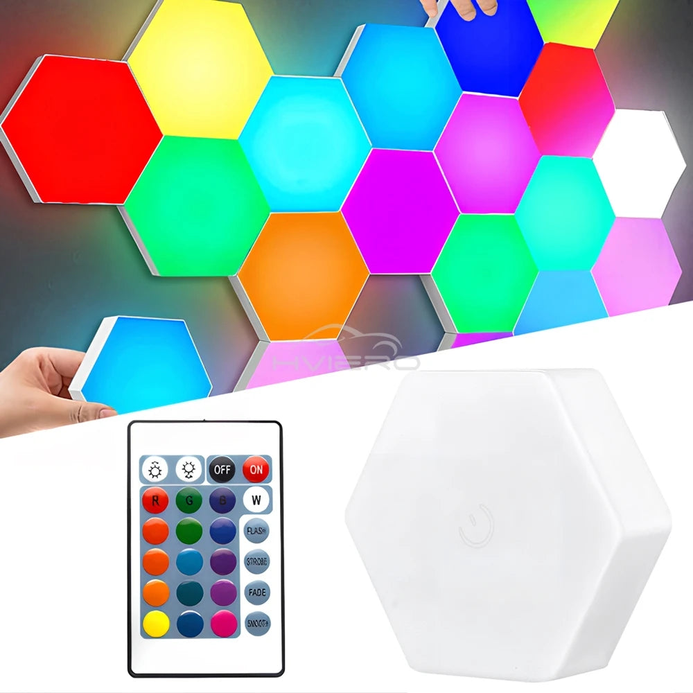 Gadgit Co RGB Hexagon Wall Lamp | Modular, Touch & Remote, No-Hole, 50,000hr