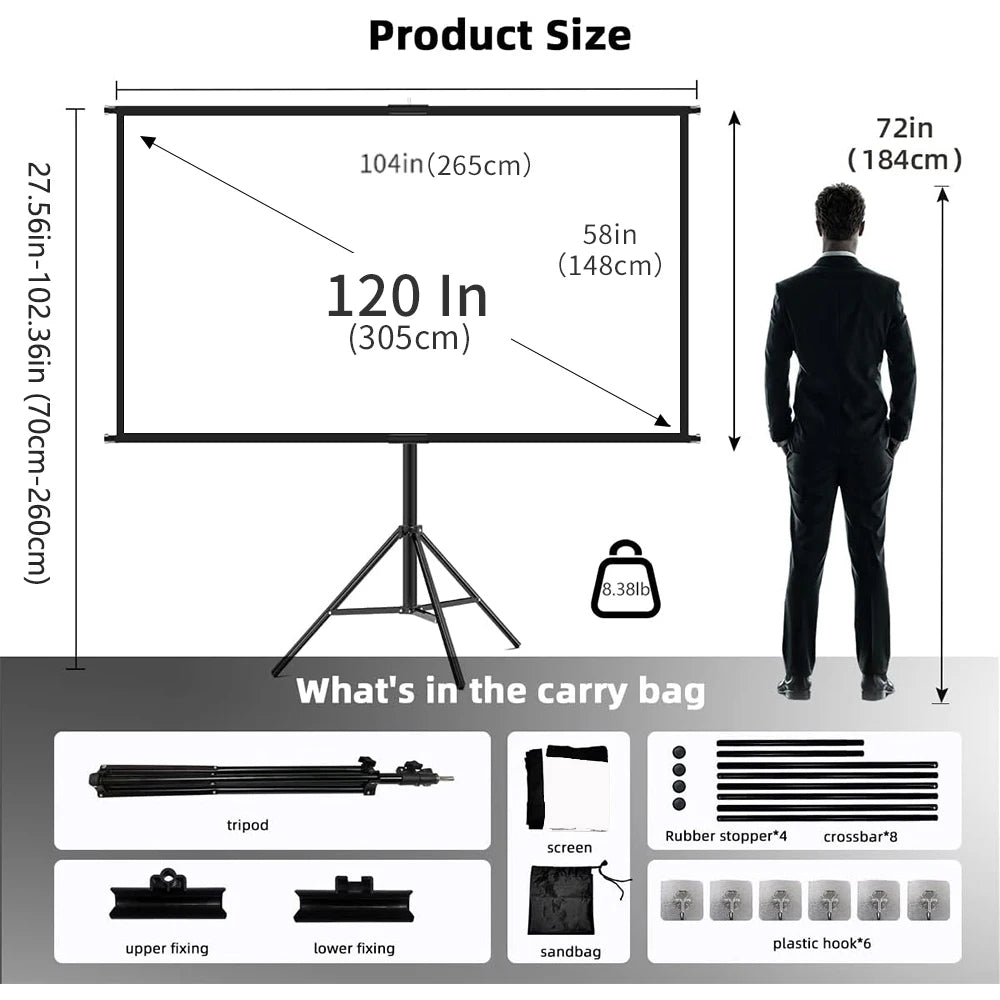 Gadgit Co™ – Foldable 16:9 Projector Screen with Stand & Carry Bag