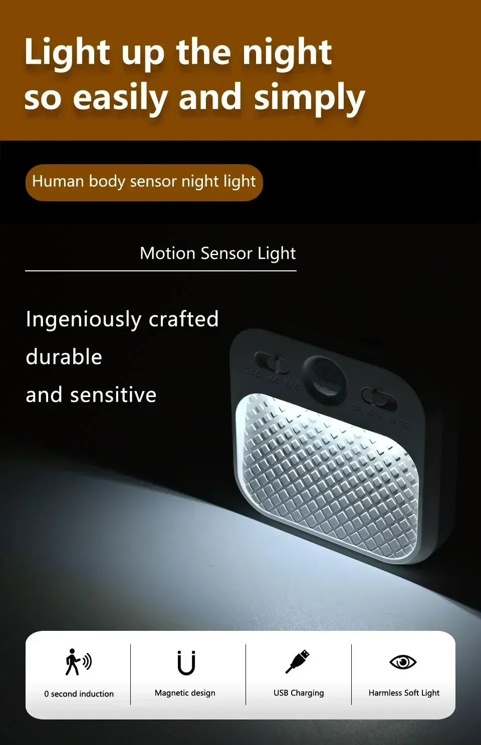 SenseLite™ – Rechargeable Motion Sensor LED Night Light | USB Charging