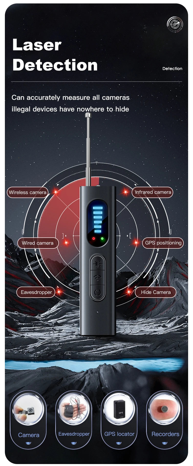 Gadgit Co T18 Multi-Function Anti-Spy Detector Pen | RF, Magnetic, Laser & Vibration
