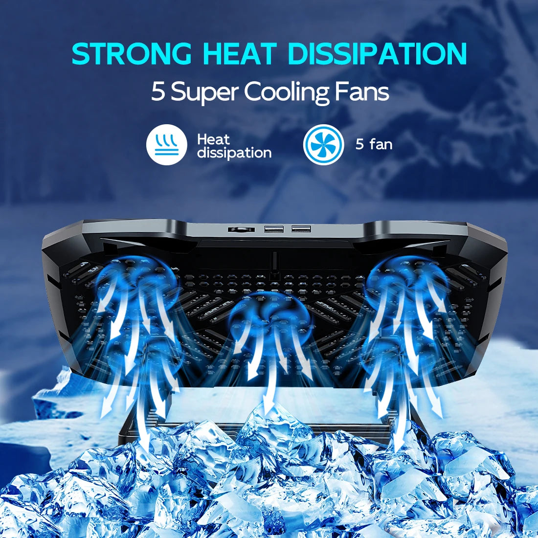 Gadgit Co™ – 5-Fan Laptop Cooling Pad | Adjustable Height | 2 USB Ports | 12–15.6"