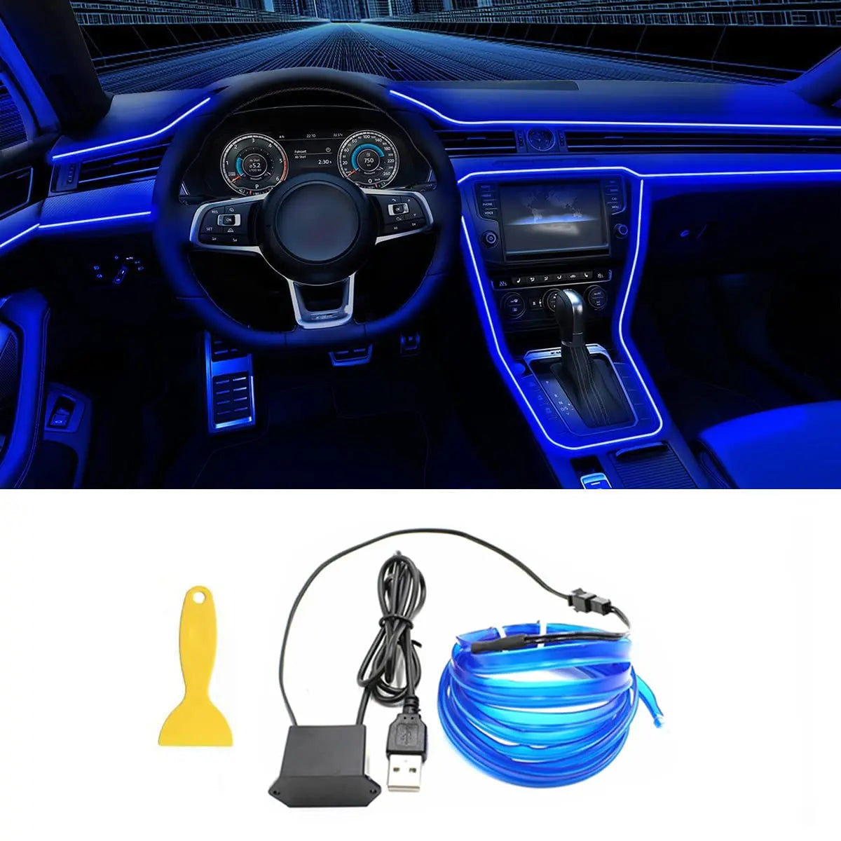 Gadgit Co 5M Neon EL Wire Car Interior Light | Flexible, 10 Colours, USB or 12V