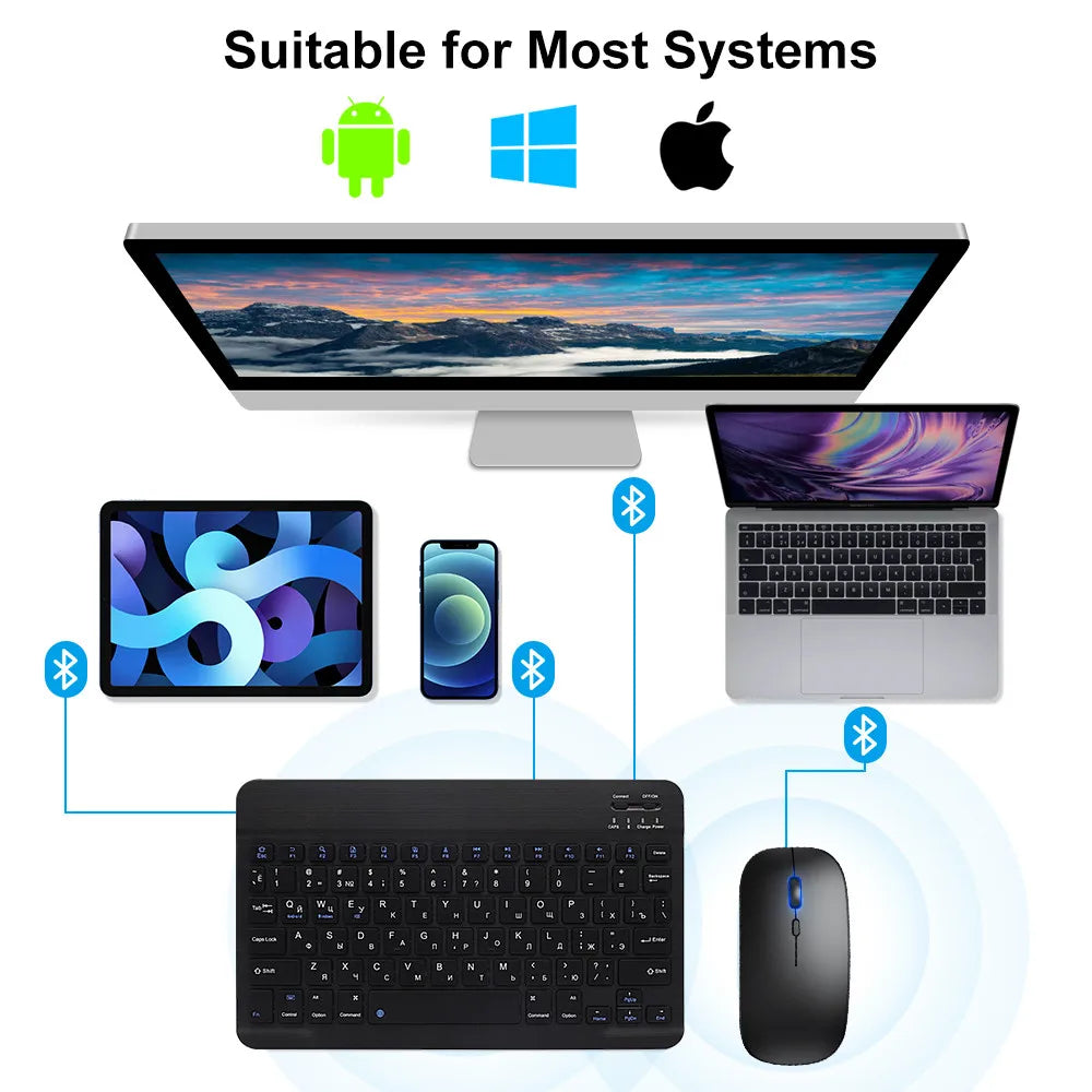 Bluetooth Wireless Keyboard Mouse For IOS Android Windows Tablet For iPad Air Mini Pro
