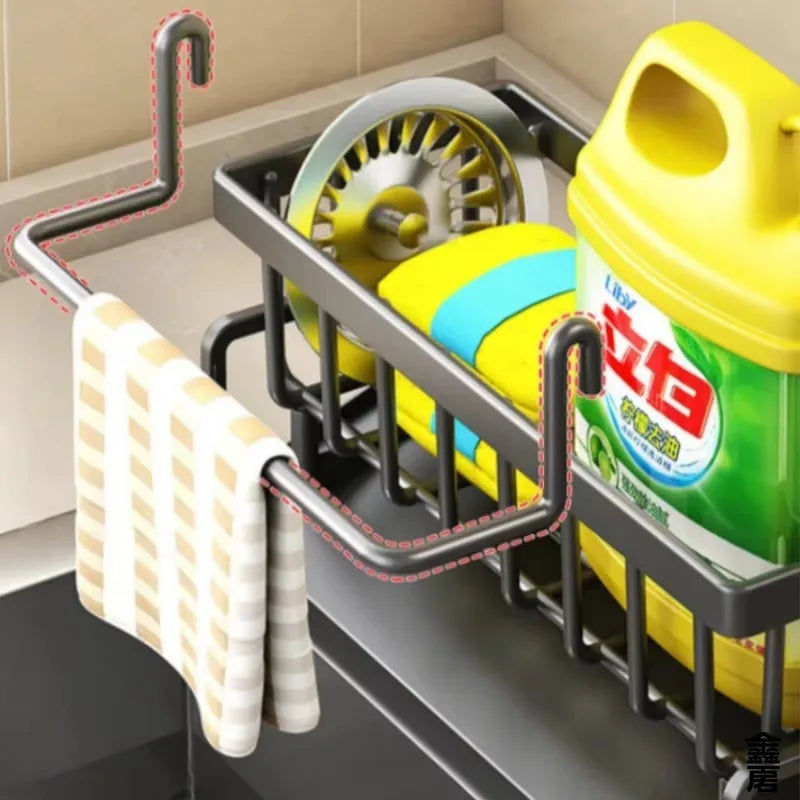 Gadgit Co Tap-Mounted Spice Shelf & Sink Organizer | No Drilling, Drainage Rack