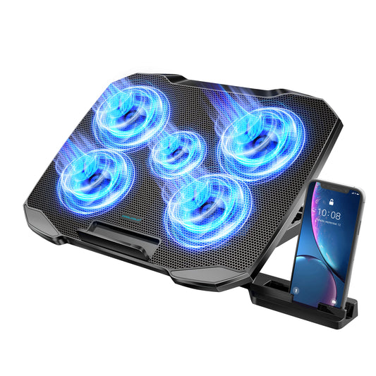 Gadgit Co™ – 5-Fan Laptop Cooling Pad | Adjustable Height | 2 USB Ports | 12–15.6"