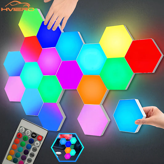 Gadgit Co RGB Hexagon Wall Lamp | Modular, Touch & Remote, No-Hole, 50,000hr