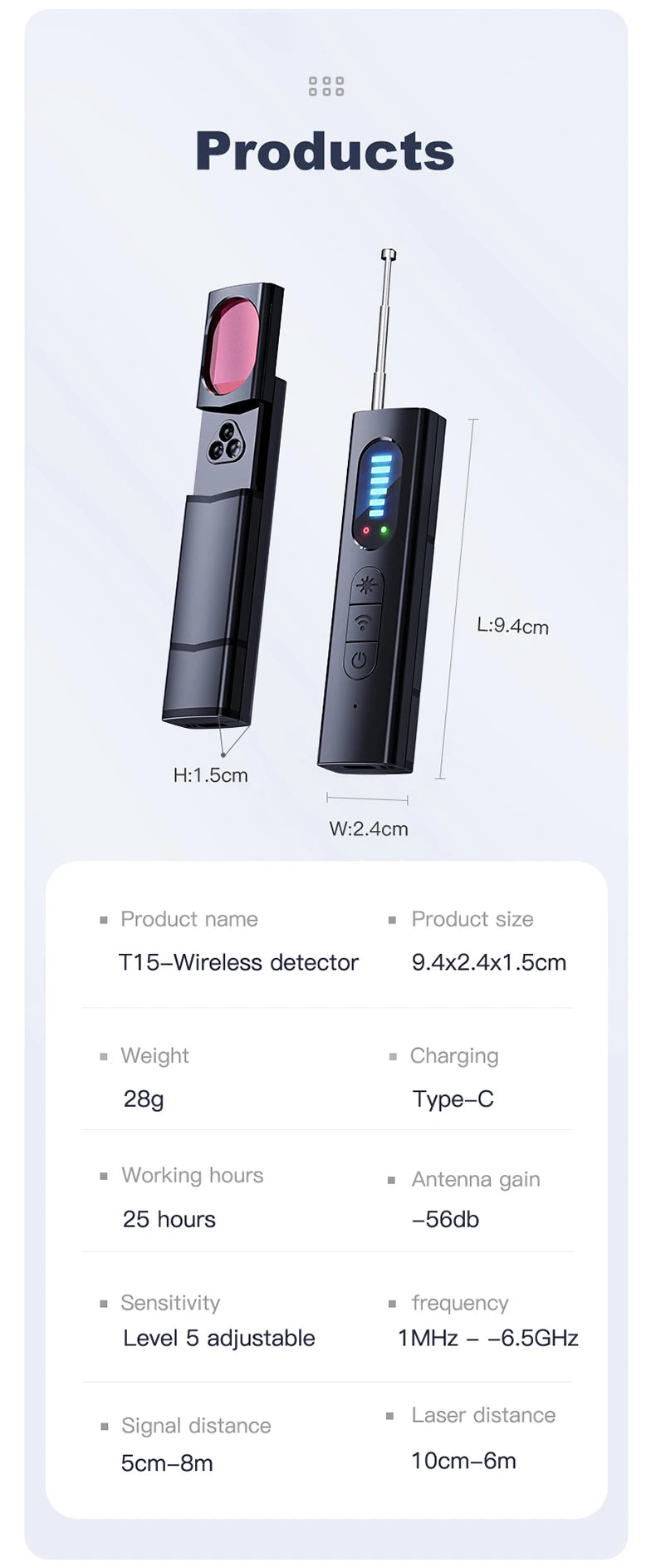 Gadgit Co T18 Multi-Function Anti-Spy Detector Pen | RF, Magnetic, Laser & Vibration