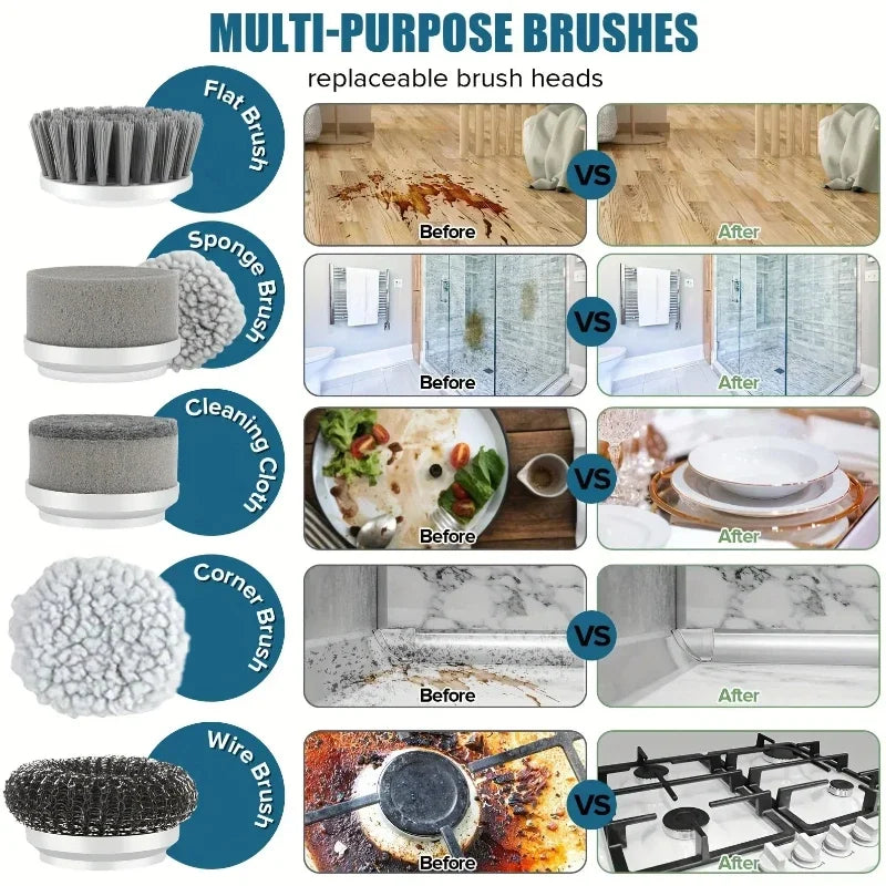 Gadgit Co Cordless Electric Spin Scrubber | 450 RPM, 5 Brush Heads, Rechargeable