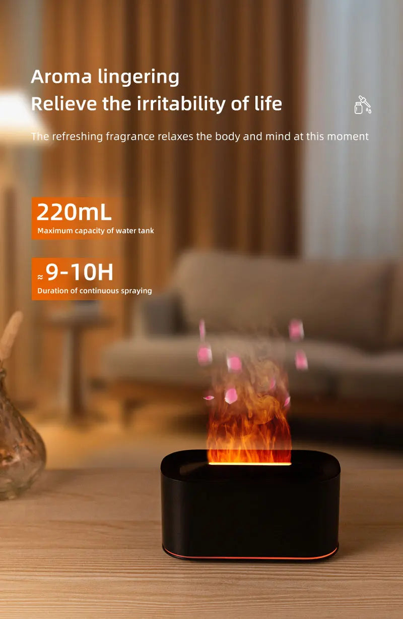 Gadgit Co Flame Effect Essential Oil Diffuser & Humidifier | 7-Colour Flame Light, Auto Off